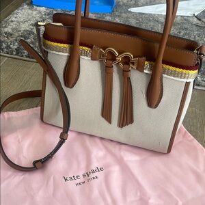 Kate Spade Brown and Cream Satchel with Tassels